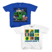 Minecraft Bobble Mobs наредени момчиња со кратки ракави, графичка маица, 2-пакет, големини 4-18