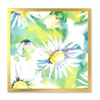 DesignArt 'Aquarelle Impression of Daisy Flowers II' Традиционална врамена уметничка печатење