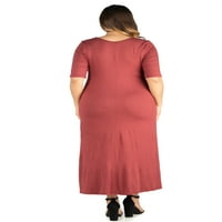 Женска плус големина облека за удобност ракав со должина на лактот плус големина макси фустан