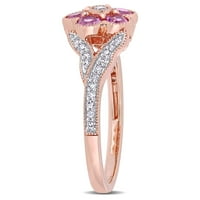 Miabellaенски карат карат розов сафир карат дијамант 10kt розово злато цветно разделен прстен