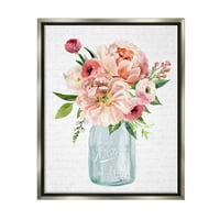 Sumpell Industries розови божур цвеќиња тегла за аранжман на скрипта, графичка уметност сјај, сива пловечка врамена платно печатена