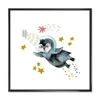 Дизајн на „Малиот пингвин летачки планети и starsвезди I“ фарма куќа врамена платно wallидна уметност печатење