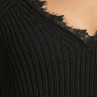 Срце и да ја смачкам женската чипка V-врат пуловер