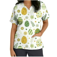 Велигденски Блузи За работна Облека За Жени Шарени Јајца Печатени Униформи За Нега Со Кратки Ракави Празнични Смешни Маици Со