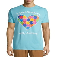 Аутизмот зборува свесност уникат, сакам некој со графичка маица со аутизам