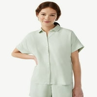Бесплатно собрание на женското копче надолу со кошула со кратки ракави