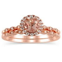 Карат Т.В. Брилијантност фино накит овален исечен морганит и дијамантски невестински сет во 10kt розово злато, големина 5
