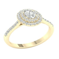 Империјал КТ ТДВ овален дијамантски двојно ореолски ангажман прстен во 10к жолто злато