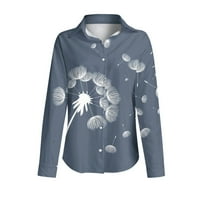 женски пролет лето печатени долги ракави v вратот кошула врвот блуза