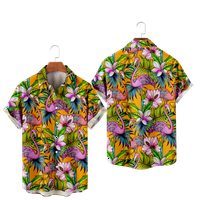Слободно Време Фламинго Кошули за Мажи 3д Печатена Машка Хавајска Кошула Плажа Модни Блузи Со Кратки Ракави Маици Мажи, Б-ХС